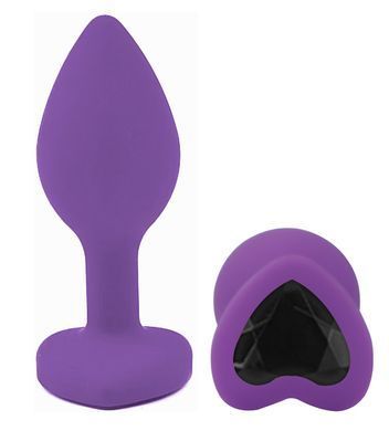 Силіконова анальна пробка EGZO - Silicone Violet Heart Plug Black, size S
