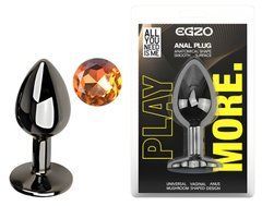 Анальная пробка с кристаллом EGZO - Dark Gray Round Plug Yellow, size S