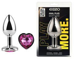 Анальная пробка с кристаллом EGZO - Silver Heart Plug Rose size S