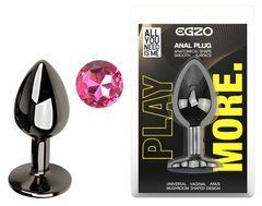 Анальная пробка с кристаллом EGZO - Dark Gray Round Plug Rose, size S