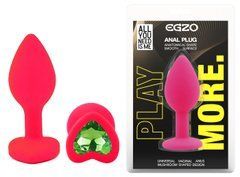 Силиконовая анальная пробка EGZO - Silicone Pink Heart Plug Green, size S