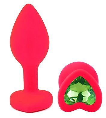 Силиконовая анальная пробка EGZO - Silicone Pink Heart Plug Green, size S