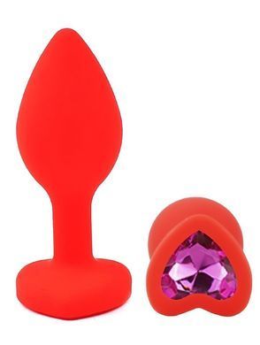 Силіконова анальна пробка EGZO - Silicone Red Heart Plug Rose, size S