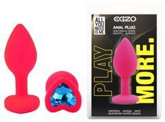 Силиконовая анальная пробка EGZO - Silicone Pink Heart Plug Blue, size S