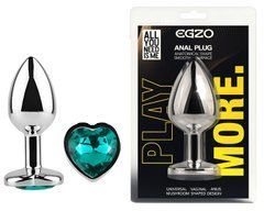 Анальная пробка с кристаллом EGZO - Silver Heart Plug Marine size S