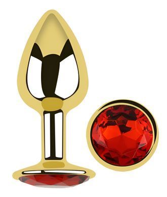 Анальна пробка з кристалом EGZO - Gold Round Plug Red size M
