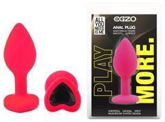 Силиконовая анальная пробка EGZO - Silicone Pink Heart Plug Black, size S