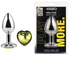 Анальная пробка с кристаллом EGZO - Silver Heart Plug Lime size S