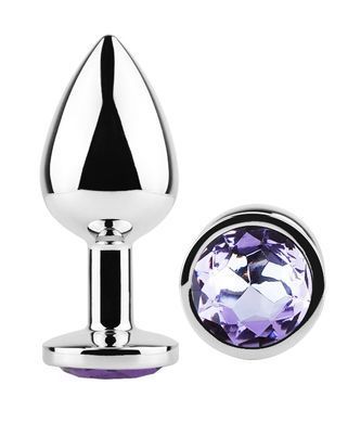 Анальна пробка з кристалом EGZO - Silver Round Plug Amethyst size S
