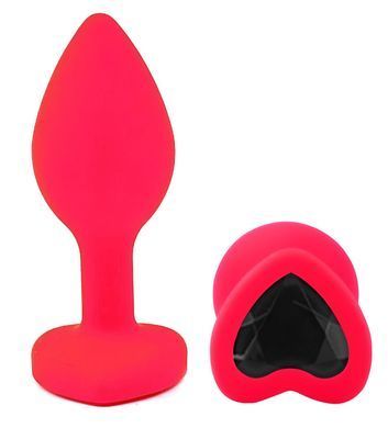 Силіконова анальна пробка EGZO - Silicone Pink Heart Plug Black, size S