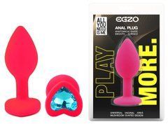 Силиконовая анальная пробка EGZO - Silicone Pink Heart Plug Aqua, size S