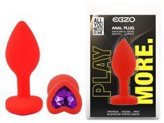 Силиконовая анальная пробка EGZO - Silicone Red Heart Plug Purple, size S