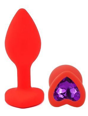 Силіконова анальна пробка EGZO - Silicone Red Heart Plug Purple, size S
