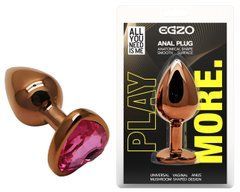 Анальная пробка с кристаллом EGZO - Dark Gold Heart Plug Rose, size S