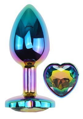Анальная пробка с кристаллом EGZO - Multicolor Heart Plug Rainbow size M