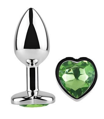 Анальна пробка з кристалом EGZO - Silver Heart Plug Green size M