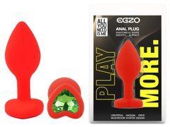 Силиконовая анальная пробка EGZO - Silicone Red Heart Plug Green, size S