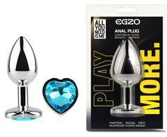 Анальная пробка с кристаллом EGZO - Silver Heart Plug Aqua size S