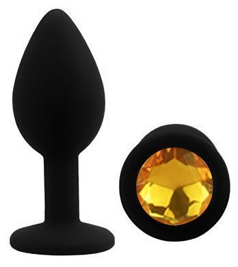 Силиконовая анальная пробка EGZO - Silicone Black Round Plug Yellow, size S