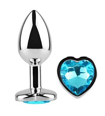 Анальна пробка з кристалом EGZO - Silver Heart Plug Aqua size S
