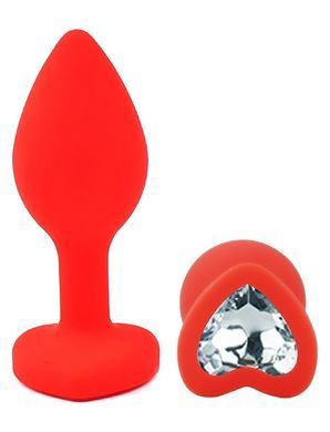 Силіконова анальна пробка EGZO - Silicone Red Heart Plug Clear, size S