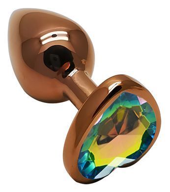 Анальна пробка з кристалом EGZO - Dark Gold Heart Plug Rainbow, size S