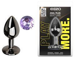 Анальная пробка с кристаллом EGZO - Dark Gray Round Plug Amethyst, size S