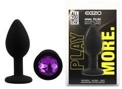 Силиконовая анальная пробка EGZO - Silicone Black Round Plug Purple, size S