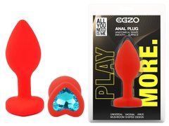 Силиконовая анальная пробка EGZO - Silicone Red Heart Plug Aqua, size S