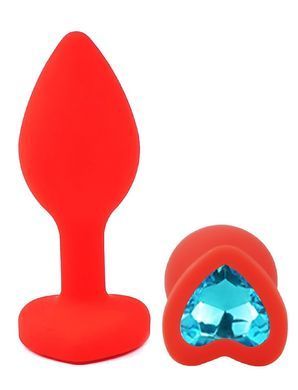 Силіконова анальна пробка EGZO - Silicone Red Heart Plug Aqua, size S