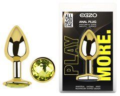 Анальна пробка з кристалом EGZO - Gold Round Plug Lime size S