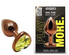 Анальная пробка с кристаллом EGZO - Dark Gold Heart Plug Lime, size S