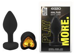 Силиконовая анальная пробка EGZO - Silicone Black Heart Plug Yellow, size S