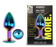 Анальная пробка с кристаллом EGZO - Multicolor Round Plug Aqua size S