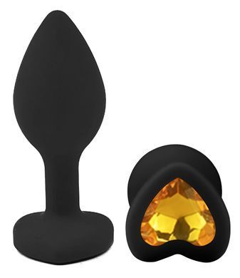 Силіконова анальна пробка EGZO - Silicone Black Heart Plug Yellow, size S