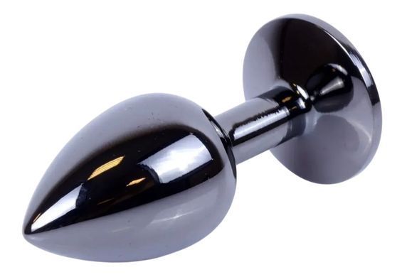 Анальная пробка с кристаллом EGZO - Dark Gray Round Plug Red, size M