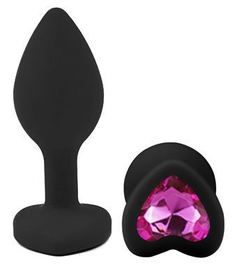 Силіконова анальна пробка EGZO - Silicone Black Heart Plug Rose, size S