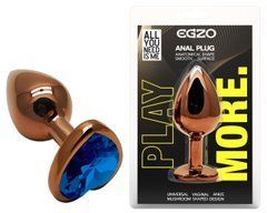 Анальная пробка с кристаллом EGZO - Dark Gold Heart Plug Blue, size S