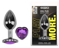 Анальная пробка с кристаллом EGZO - Dark Silver Heart Plug Purple size M