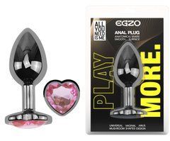 Анальная пробка с кристаллом EGZO - Dark Silver Heart Plug Pink size M