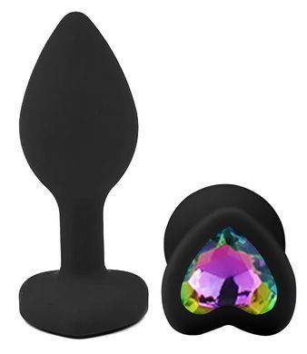 Силіконова анальна пробка EGZO - Silicone Black Heart Plug Rainbow, size S