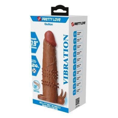 Удлиняющая насадка с вибростимуляцией Pretty Love - Quillon Vibrating Penis Sleeve Brown, BI-026281Z-1