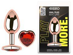 Анальная пробка с кристаллом EGZO - Rose Gold Heart Plug Red size M