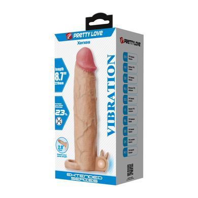 Удлиняющая насадка с вибростимуляцией Pretty Love - Xerxes Vibrating Penis Sleeve Skin, BI-026282Z