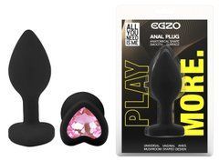 Силиконовая анальная пробка EGZO - Silicone Black Heart Plug Pink, size S