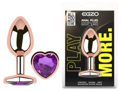 Анальная пробка с кристаллом EGZO - Rose Gold Heart Plug Purple size M
