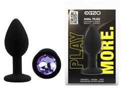 Силиконовая анальная пробка EGZO - Silicone Black Round Plug Amethyst, size S