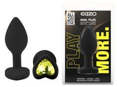Силиконовая анальная пробка EGZO - Silicone Black Heart Plug Lime, size S