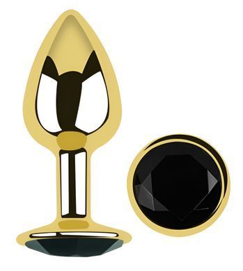 Анальна пробка з кристалом EGZO - Gold Round Plug Black size S