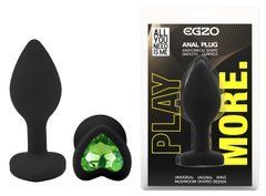 Силиконовая анальная пробка EGZO - Silicone Black Heart Plug Green, size S